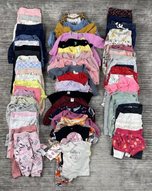 Lot of 63 Baby Girls Clothes NB 3 6 9 12 Months Old Navy Carter Cat & Jack etc+