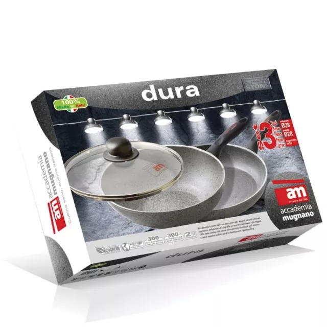 Dura Set 2 Padelle 28 Cm Effetto Pietra Con Coperchio -Accademia Mugnano