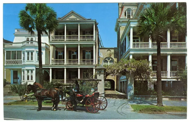 1960s USA Postcard Horse & Carriage Vintage Houses in South Battery Charleston