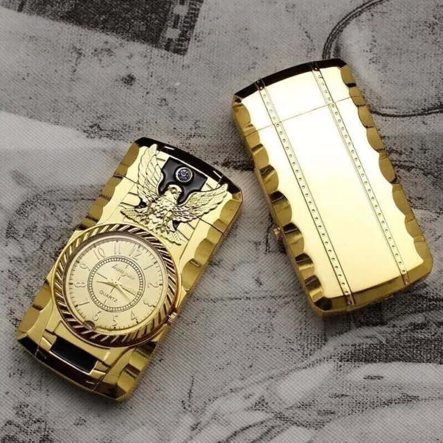 2-IN-1 Portable Gold Lighter + BUILT IN RGB Clock With Refillable Tank