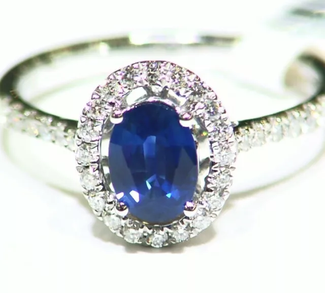 1.1CT 14K Gold Natural Sapphire Round Cut Halo Diamond Engagement Ring Vintage