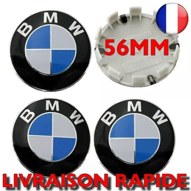 4x Cache Moyeu Logo BMW 56mm Jante Centre De Roue Enjoliveur Auto Clipser NEUF