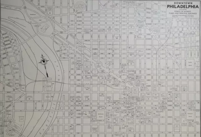 Philadelphia Pennsylvania Downtown Street Map WWII 1942 ~11x14"