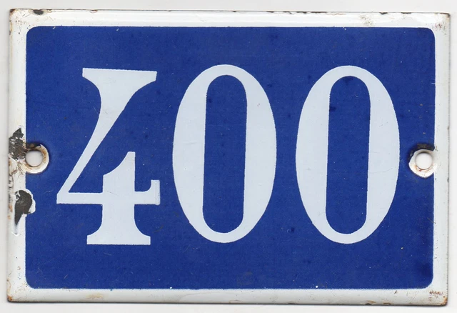 Old blue French house number 400 door gate plate plaque enamel steel metal sign