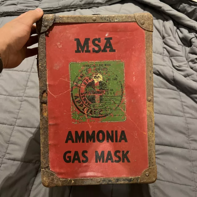 Vintage MSA Mine Safety Appliance Co Ammonia Gas Mask Orig Box W MASK + Cans