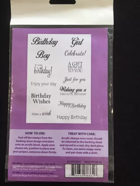 CRAFTER'S COMPANION SENTIMENTALS clear stamp set - Greetings Birthday ...