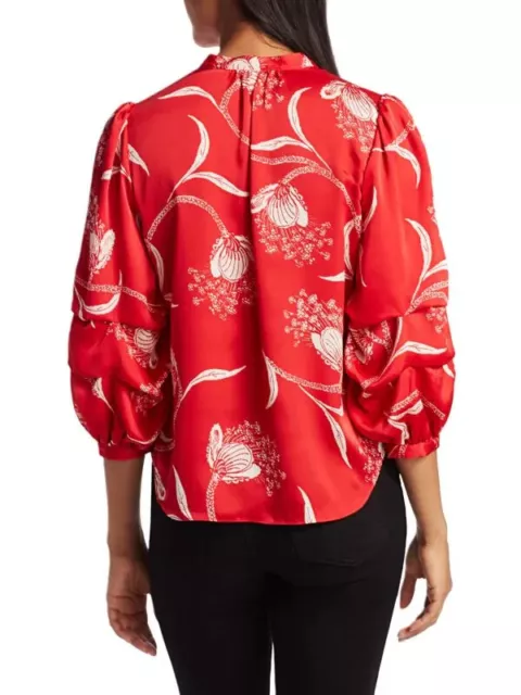 JOIE Samyra Red Floral Puff-Sleeve Blouse L131006 Size Small 2