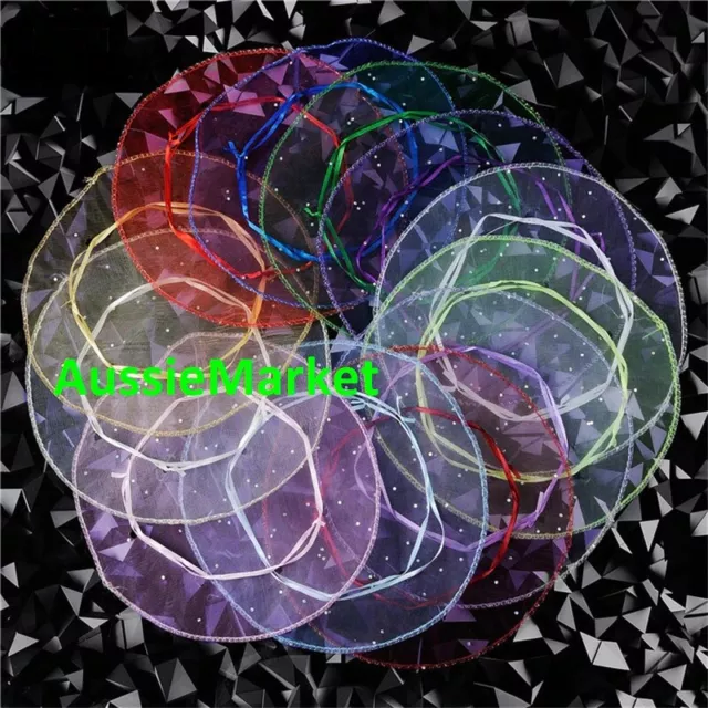 20 x round organza gift bags pouch sequins mixed random colours 26cm wedding new