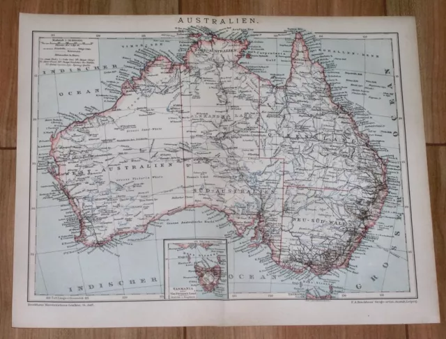 1900 Original Antique Map Of Australia