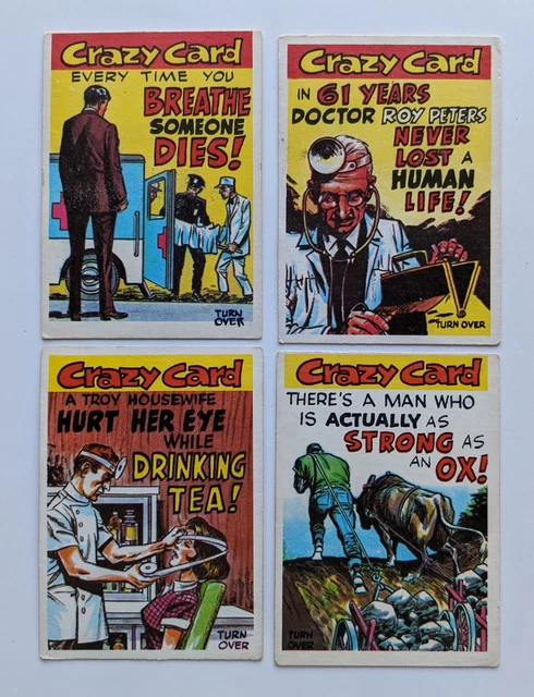 1961 Topps Vintage Crazy Card Lot (4) - #30, 43, 50, 51 - Very Good condition