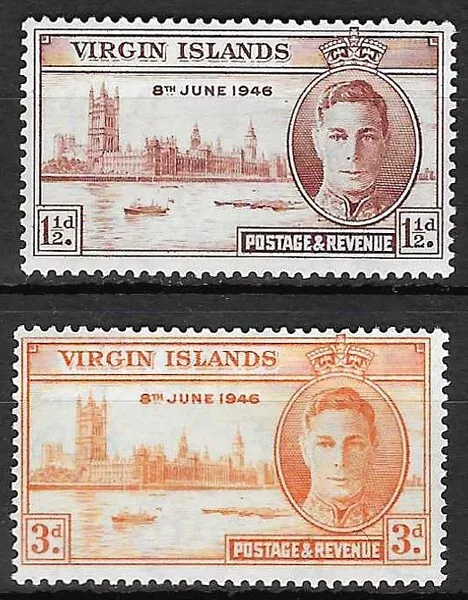 Stamps British Virgin Islands 1946 KGVI Victory set of 2 MNH SG122-123