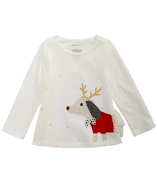 First Impressions Girls Reindeer Dog Embellished T-Shirt, White, 18 mos