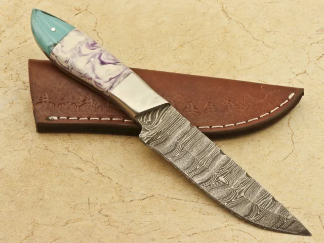 Custom Hand Forged Damascus Custom Resin Skinning Hunting Camping Knife/Steel Bo