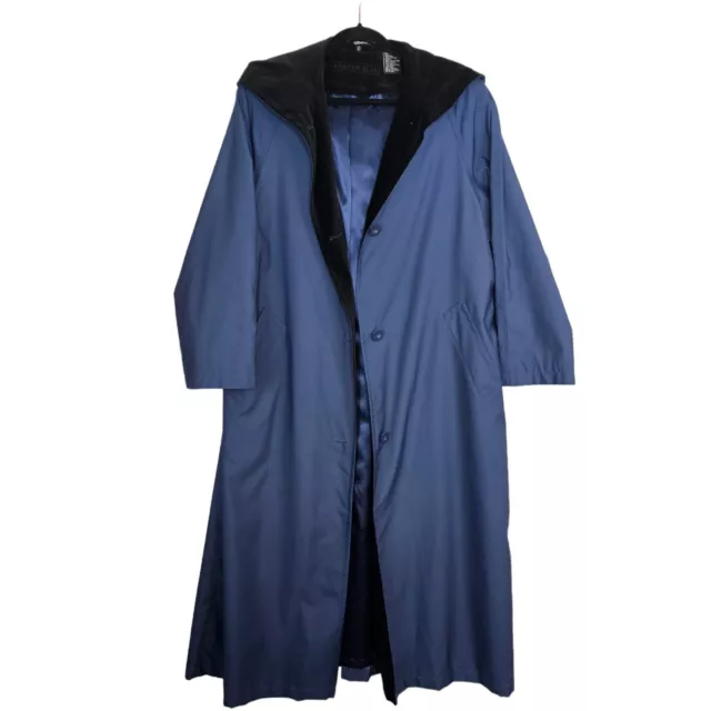 Kristen Blake Womens Sz 10 Hooded Blue Rain Trench Coat Jacket Lined Pockets 2