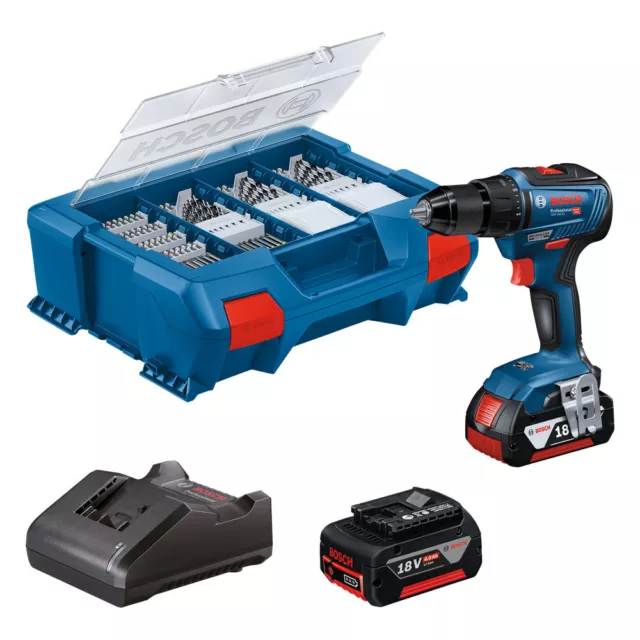 Bosch Akku-Bohrschrauber GSR 18V-55 mit 2x 4,0 Ah Akkus, Lader & Zubehör-Set