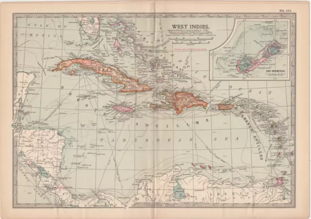 1902 map of the West Indies Caribbean antique vintage Britannica 10th