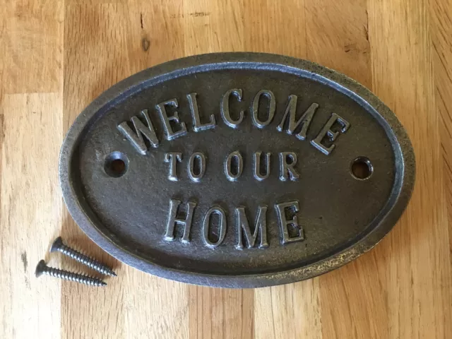 Vintage Style Cast Iron Welcome To Our Home Wall Door Sign Plaque