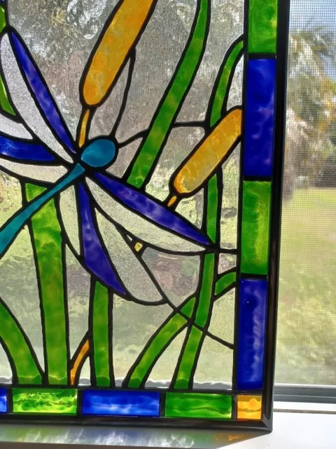 Dragonfly Stained Glass Window Panel Hand Painted 3