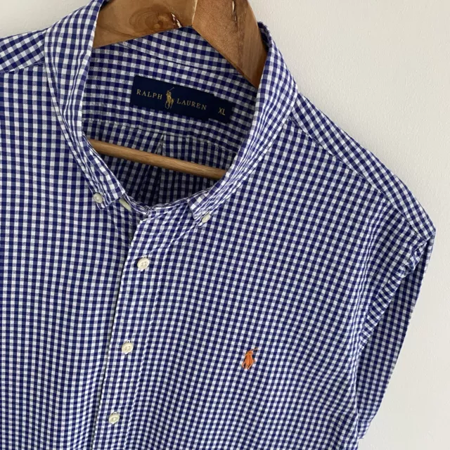 Polo da uomo Ralph Lauren blu a scacchi vestibilità regolare manica corta taglia XL X large