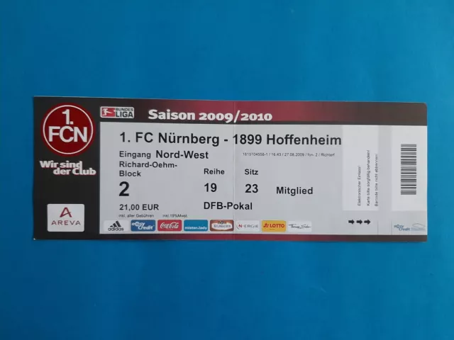 1 Sammler Ticket Saison 2009/10 / 1. FC Nürnberg-1899 Hoffenheim °