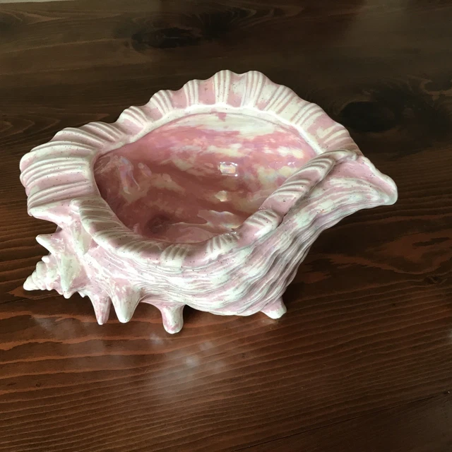 Vintage Large Ceramic Atlantic Mold Conch Shell Seashell Planter Mid Century