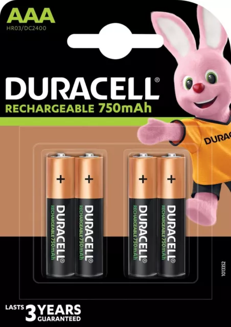 4 x DURACELL Akku Batterien Micro AAA / HR03 / DC2400 NiMh, 1,2V/750mAh