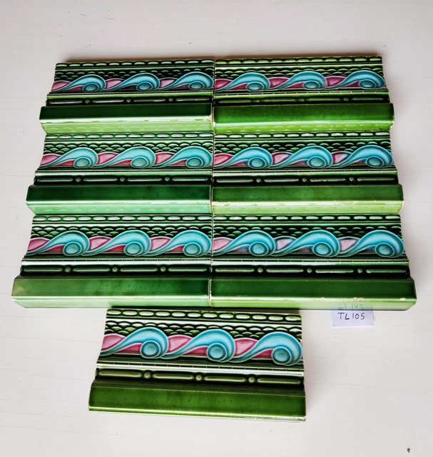 Vintage Unused Architecture Tile Embossed Majolica Nouveau Art Japan 7Pc CT55 2