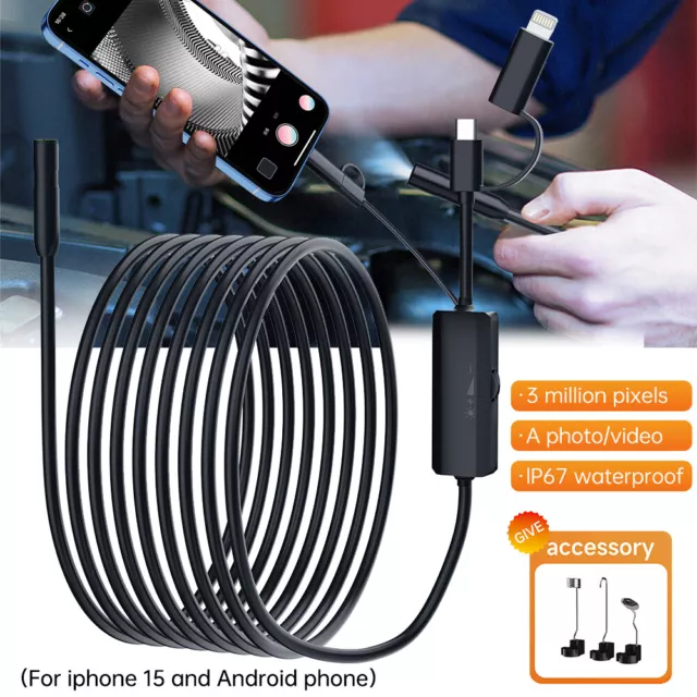 8 LED Snake Endoscope Borescope Inspection Camera 1440P for iPhone Android