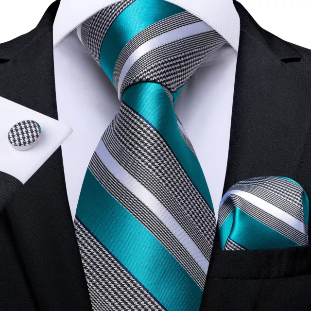 Mens Silk Ties Black Gold Paisley Striped Tie Necktie Pocket Square Set Wedding