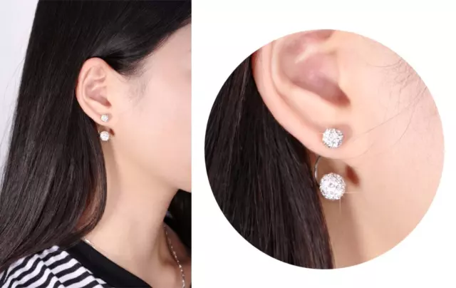 Round Cut Lab-Created Moissanite Double Sided Ball Stud Earrings 14k Gold Plated