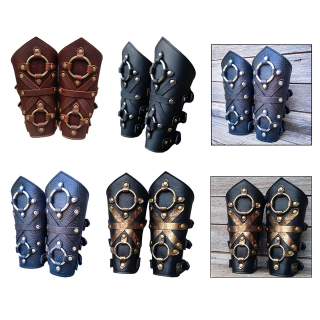 Bracciale da polso da cavaliere vichingo in pelle stile vintage Steampunk Armour