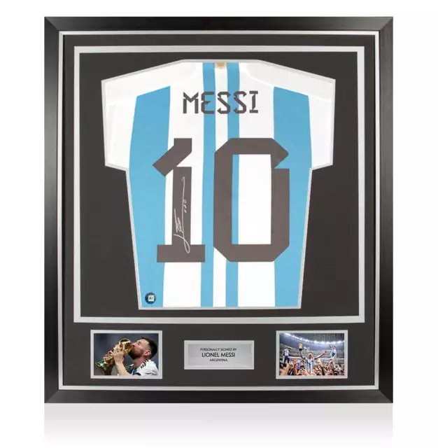 Framed Lionel Messi Signed Argentina Shirt: Home, 2022-23 With Fan Style Numbers