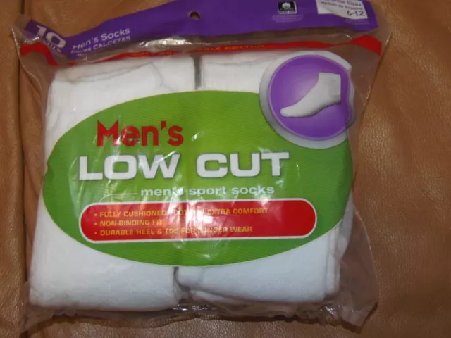 10 Pack - Mens Low Cut Sport Socks - White - Size 6-12   (M-612)