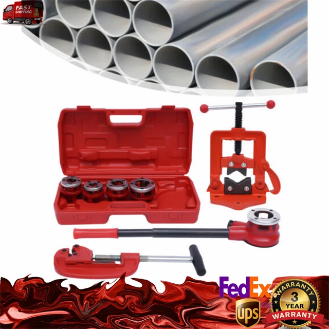 Pipe Threader Ratchet Type+5 Dies Set Pipe Cutter Threading Tool 1/2" - 2" USA