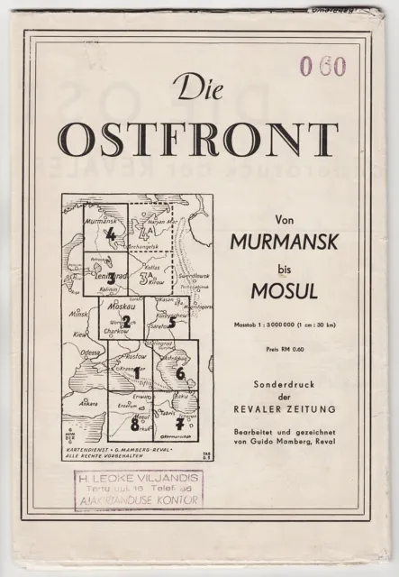 RARE MAP 1942 The EASTERN FRONT from Murmansk to Mosul WWII German Occ. ESTONIA