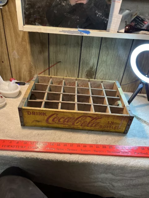 Vintage Coca-Cola Coke Yellow Wooden 24 Bottle Crate