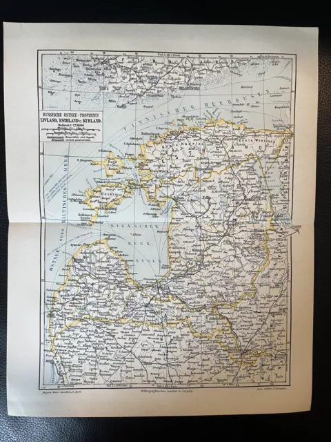 antike historische Landkarte Russische Ostseeprovinzen Livland, Estland, Kurland