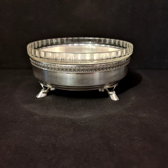 Grand Plat De Service Poisson Ovale, Argent Et Verre, Vintage 1920-1940, 60cm