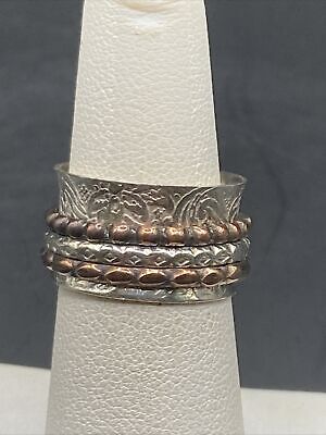 Sterling Silver Wide Band Spinner Ring - Size 6