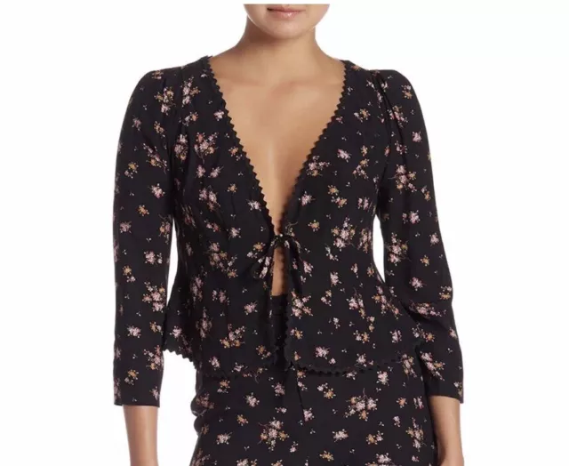 NWT Free People Black Floral Tie Front Cardigan Style Top Size Small