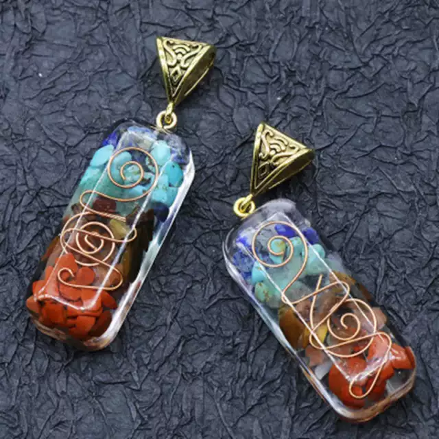 Natural 7 Chakra Energy Orgone Crystal Pendant Quartz Chip Stone Necklace Reiki