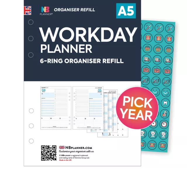 24 or 25 Filofax A5 COMPATIBLE Workday monthly/daily planner organiser refill