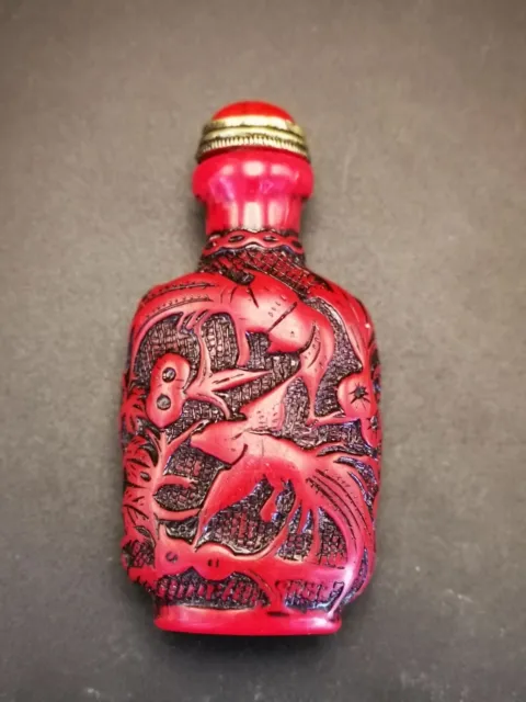 .Good Chinese Old Collection Exquisite phoenix Carved Snuff Bottles 7.8cm Y77