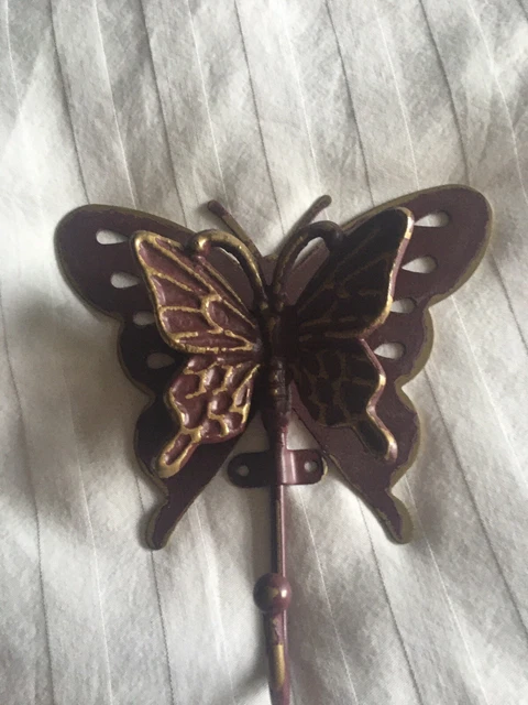 Butterfly Wall Hook Cast Iron Coat Towel Key Hanger Antique Style Brown brass