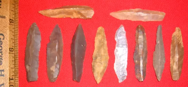 (10) Nice Morocco Style Blades (2"+-), Points, Ancient African Arrowheads