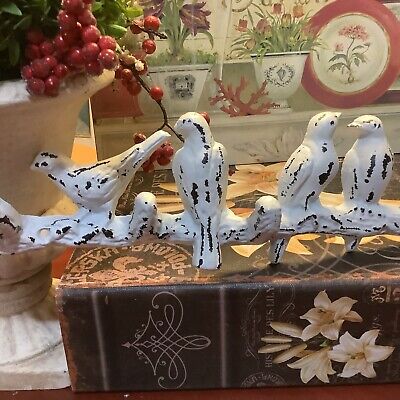 Cast Iron~Line of Birds w/Hooks~White/Chippy~Cottage/French Country/Farmhouse~ 2