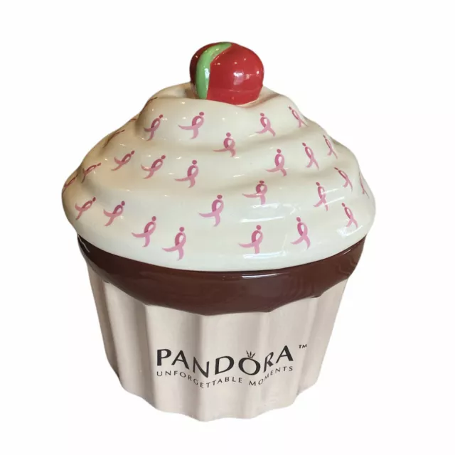 Pandora Unforgettable Moments  Breast Cancer Ribbons Cupcake Ceramic Jewelry Box