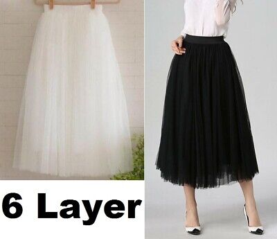 Women  6 Layer Big Tutu Petticoat Long Skirt Rockabilly Tulle Goth Ballet Skirt