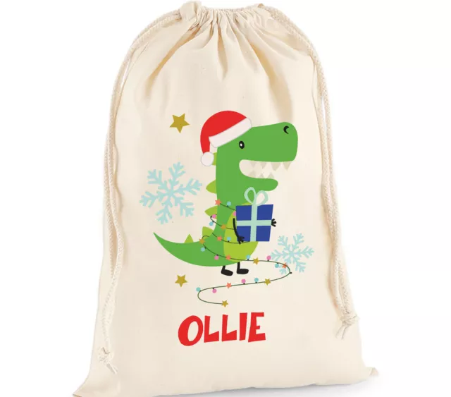 Personalised Christmas Santa Sack Stocking Bag Dinosaur Xmas Eve Gift Any Name