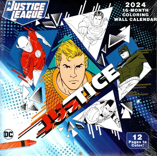 DC JUSTICE LEAGUE Super Hero 2024 Coloring Book 16 Month Wall Calendar